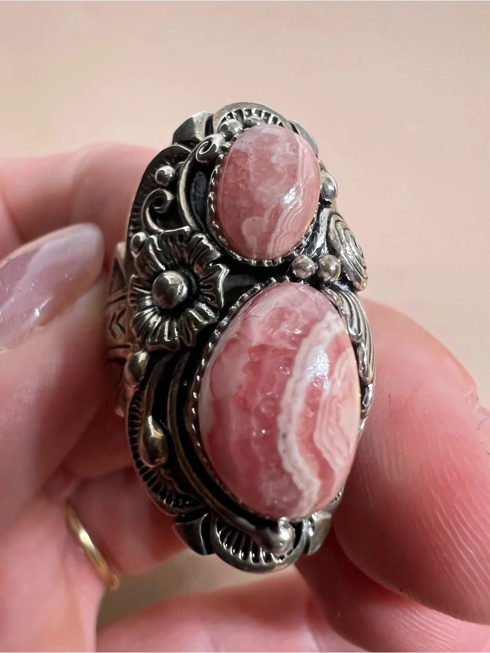 Sterling Silver Pink Rhodochrosite Statement BBJ Ring